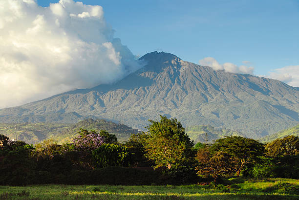 Mount Meru is an active volcano with a height of 4566 m, located in Arusha National Park in Tanzania.